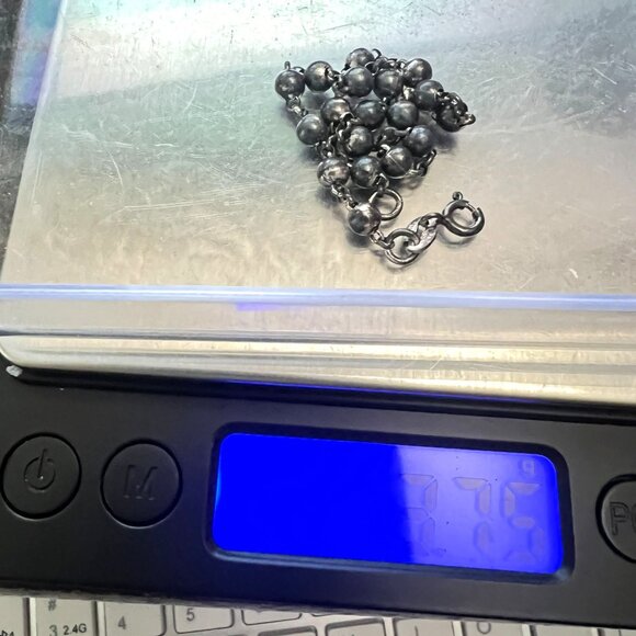 Sterling Silver 7.25" Oxidized Beaded Chain Satellite Style Bracelet Minimalist - Picture 7 of 7